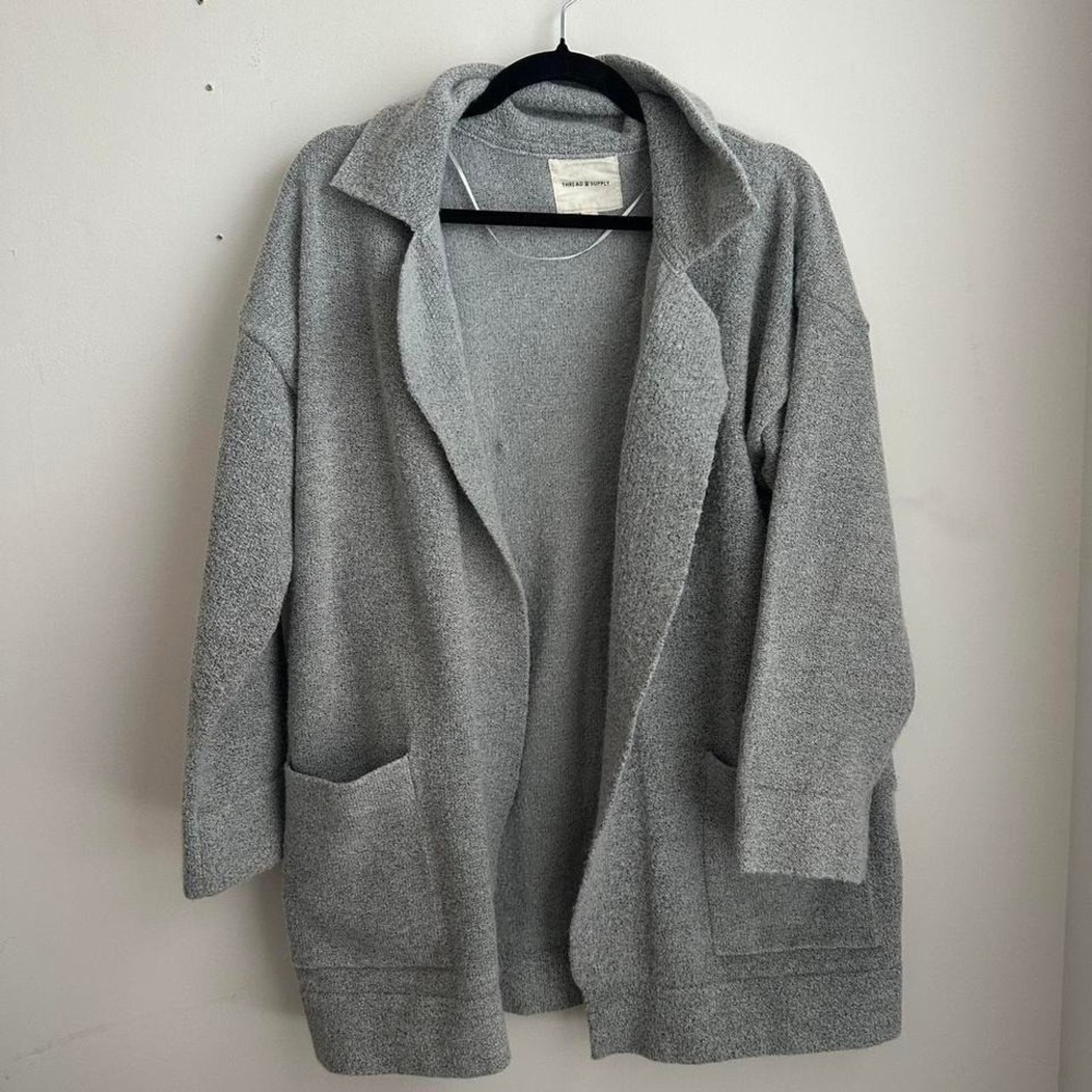 Thread and Supply Grey Knit Oversized Collared Cardigan Women's Medium